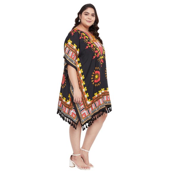 Dashiki Printed Black Polyester Short Caftan Tunic Dress for Women by Gypsie Blu - Picture 4 of 8